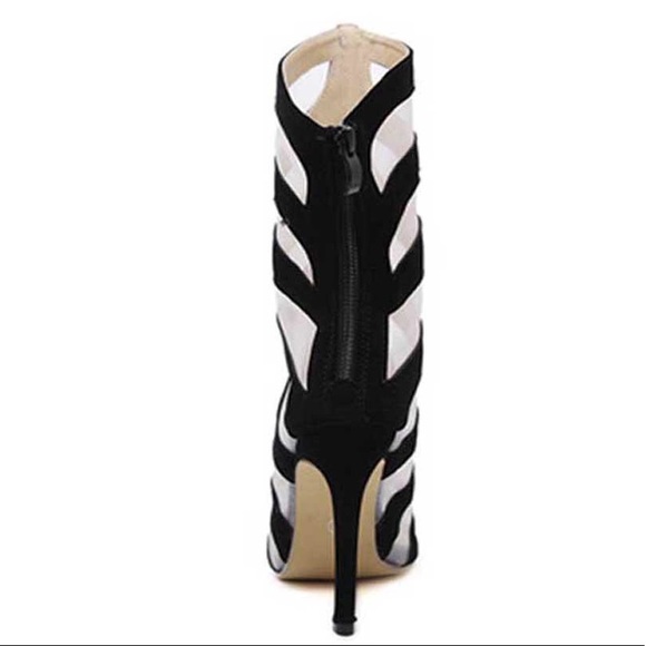 Sculpted Silk and Flock Stripe Peep Toe Booties - Picture 5 of 8